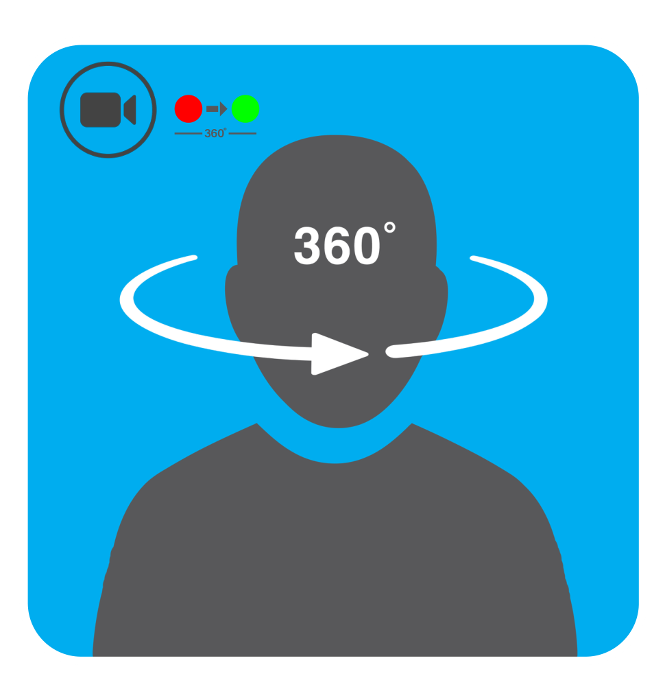 Person standing still while arrows show a 360 degree capture